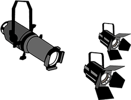 Two Fresnel and one ellipsoidal stage lights