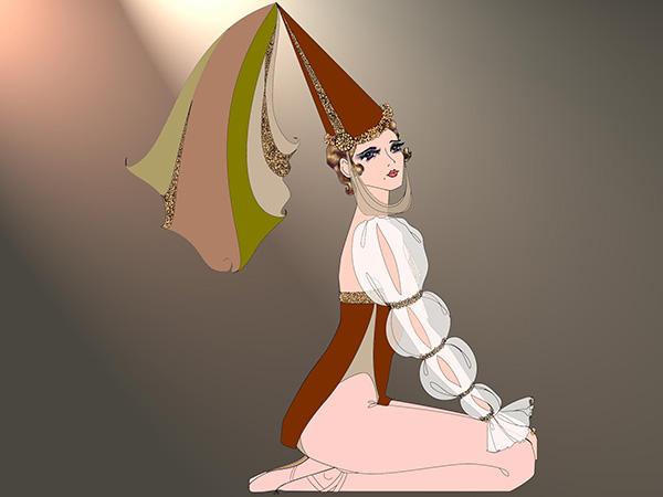Guinevere with cone wimple on pointe