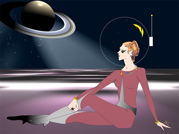 Image of space costume with planet Saturn